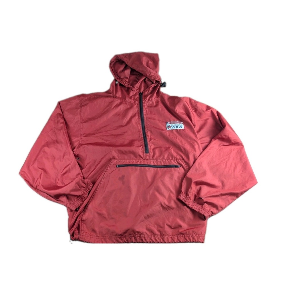 Walt Disney World Red Hooded Packable Half Zip Windbreaker  Vintage Mickey Large